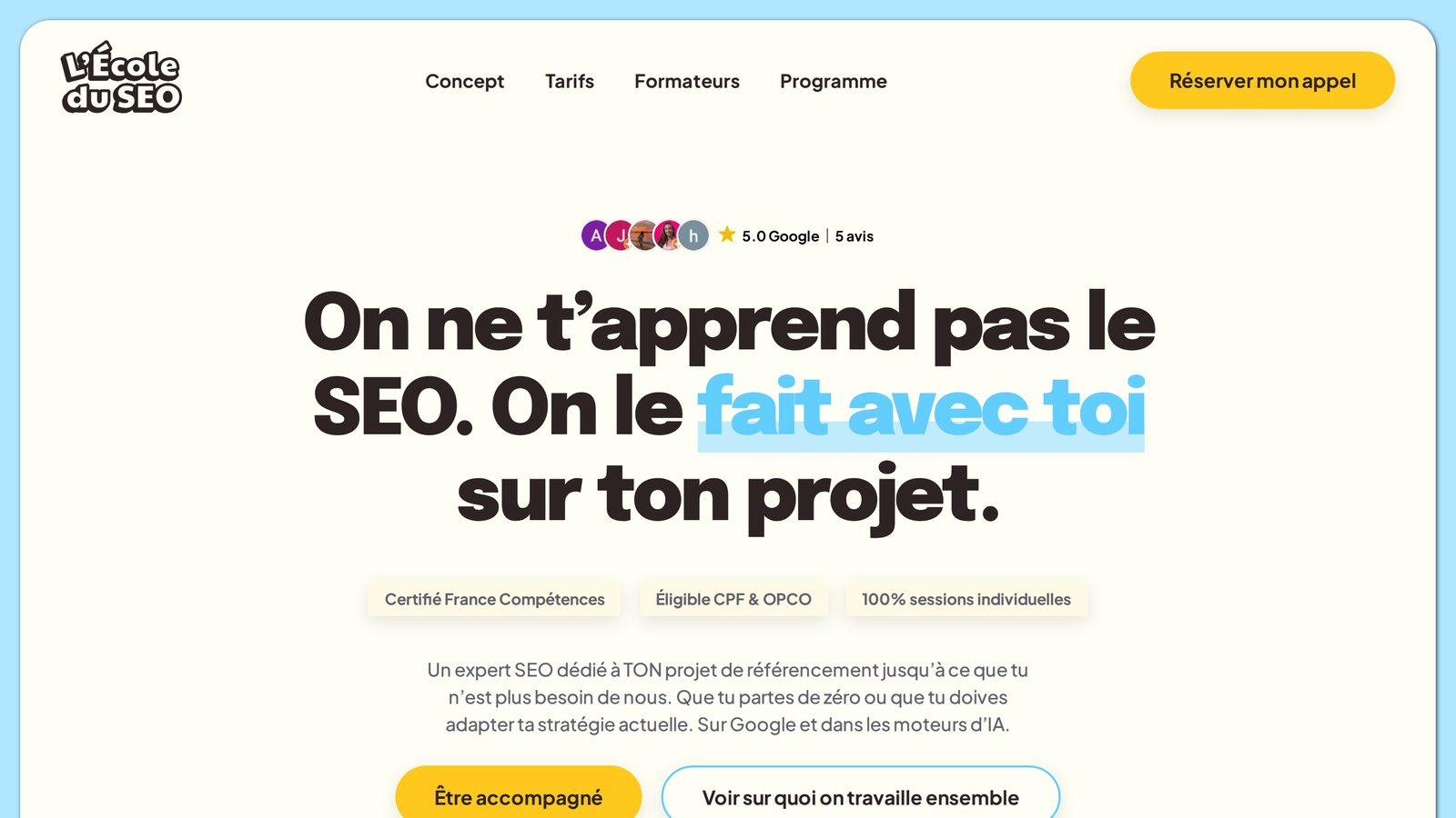 Page d'accueil du site L'École du SEO