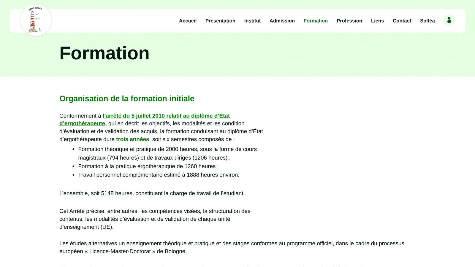 Page intérieure du site
