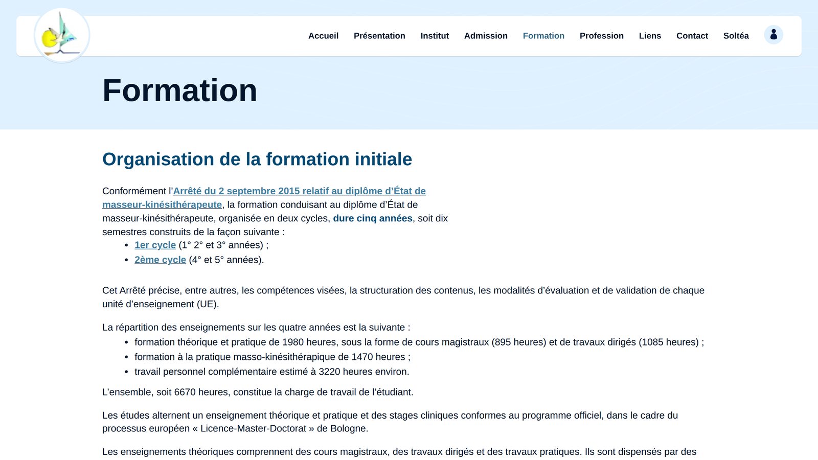 Page intérieure du site