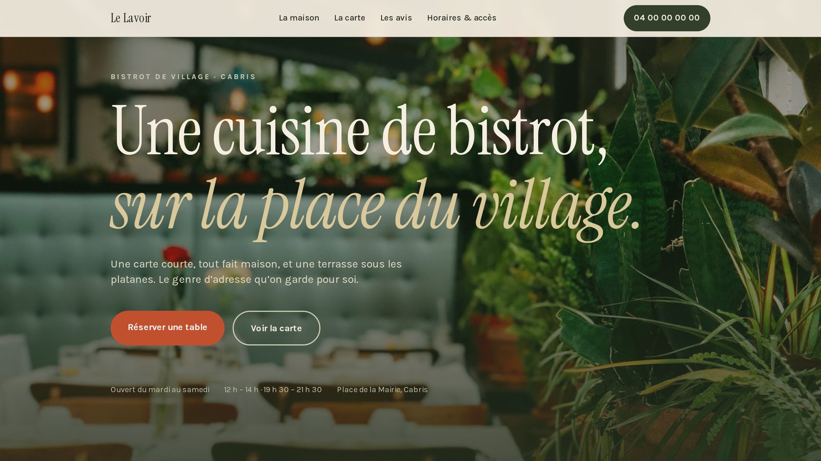 Aperçu du site de Un site one-page pour un bistrot de village