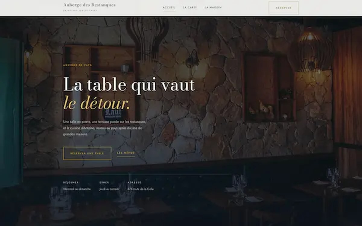 Page d'accueil du site de démonstration de l'Auberge des Restanques